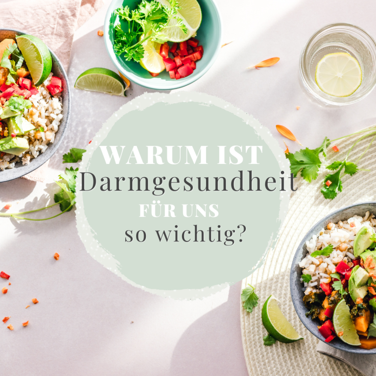 Salat bowls mit frischem Gemüse und der Frage zur Wichtigkeit der Darmgesundheit.